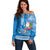 Hawaii Mele Kalikimaka Off Shoulder Sweater Santa Riding The DolPhin Mix Kakau Pattern Blue Style LT03 Women Blue - Polynesian Pride