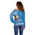 Hawaii Mele Kalikimaka Off Shoulder Sweater Santa Riding The DolPhin Mix Kakau Pattern Blue Style LT03 - Polynesian Pride