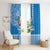 Hawaii Mele Kalikimaka Window Curtain Santa Riding The DolPhin Mix Kakau Pattern Blue Style LT03 - Polynesian Pride