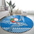 Custom Hawaii Mele Kalikimaka Round Carpet Santa Riding The DolPhin Mix Kakau Pattern Blue Style LT03 - Polynesian Pride