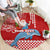 Custom Hawaii Mele Kalikimaka Round Carpet Santa Riding The DolPhin Mix Kakau Pattern Red Style LT03 - Polynesian Pride