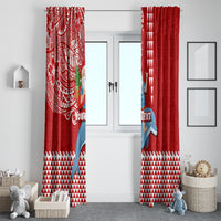 Custom Hawaii Mele Kalikimaka Window Curtain Santa Riding The DolPhin Mix Kakau Pattern Red Style LT03 - Polynesian Pride