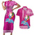 Hawaii Mele Kalikimaka Couples Matching Short Sleeve Bodycon Dress and Hawaiian Shirt Santa Riding The DolPhin Mix Kakau Pattern Pink Style LT03 Pink - Polynesian Pride