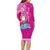 Hawaii Mele Kalikimaka Family Matching Long Sleeve Bodycon Dress and Hawaiian Shirt Santa Riding The DolPhin Mix Kakau Pattern Pink Style LT03 - Polynesian Pride