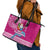 Hawaii Mele Kalikimaka Leather Tote Bag Santa Riding The DolPhin Mix Kakau Pattern Pink Style LT03 - Polynesian Pride