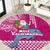 Hawaii Mele Kalikimaka Round Carpet Santa Riding The DolPhin Mix Kakau Pattern Pink Style LT03 Pink - Polynesian Pride