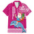 Custom Hawaii Mele Kalikimaka Family Matching Off Shoulder Long Sleeve Dress and Hawaiian Shirt Santa Riding The DolPhin Mix Kakau Pattern Pink Style LT03 Dad's Shirt - Short Sleeve Pink - Polynesian Pride