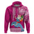 Custom Hawaii Mele Kalikimaka Hoodie Santa Riding The DolPhin Mix Kakau Pattern Pink Style LT03 Pullover Hoodie Pink - Polynesian Pride