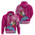 Custom Hawaii Mele Kalikimaka Hoodie Santa Riding The DolPhin Mix Kakau Pattern Pink Style LT03 - Polynesian Pride