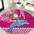 Custom Hawaii Mele Kalikimaka Round Carpet Santa Riding The DolPhin Mix Kakau Pattern Pink Style LT03 Pink - Polynesian Pride