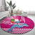 Custom Hawaii Mele Kalikimaka Round Carpet Santa Riding The DolPhin Mix Kakau Pattern Pink Style LT03 - Polynesian Pride