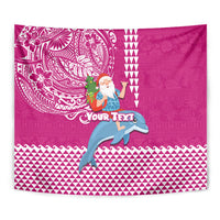 Custom Hawaii Mele Kalikimaka Tapestry Santa Riding The DolPhin Mix Kakau Pattern Pink Style LT03 - Polynesian Pride