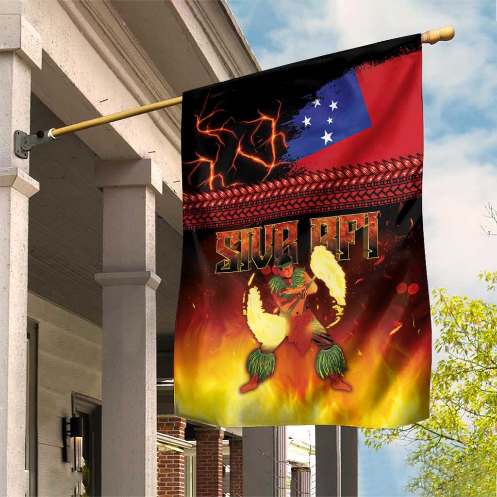 Samoan Siva Afi Garden Flag Tribal Performers of Samoan Fire Knife Dancing LT03 House Flag Black - Polynesian Pride