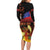 Samoan Siva Afi Long Sleeve Bodycon Dress Tribal Performers of Samoan Fire Knife Dancing