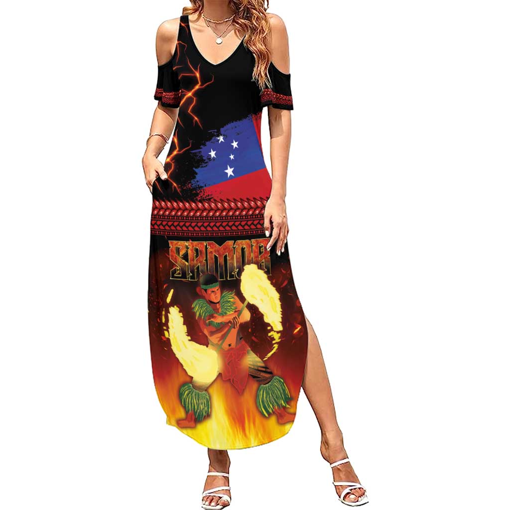 Samoan Siva Afi Summer Maxi Dress Tribal Performers of Samoan Fire Knife Dancing