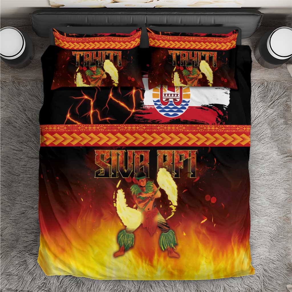 Tahitian Siva Afi Bedding Set Tribal Performers of Tahitian Fire Knife Dancing