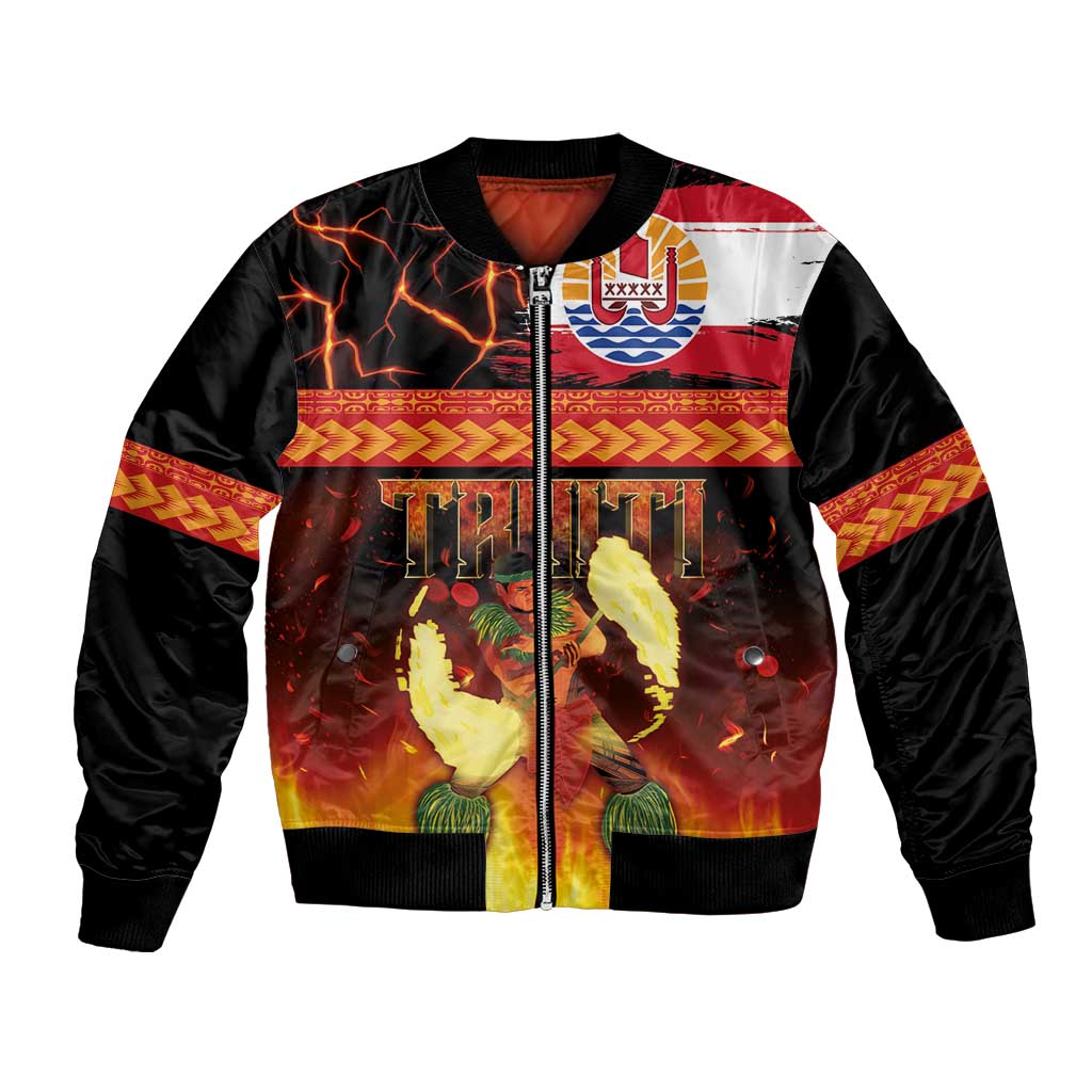 Tahitian Siva Afi Bomber Jacket Tribal Performers of Tahitian Fire Knife Dancing LT03 Unisex Black - Polynesian Pride