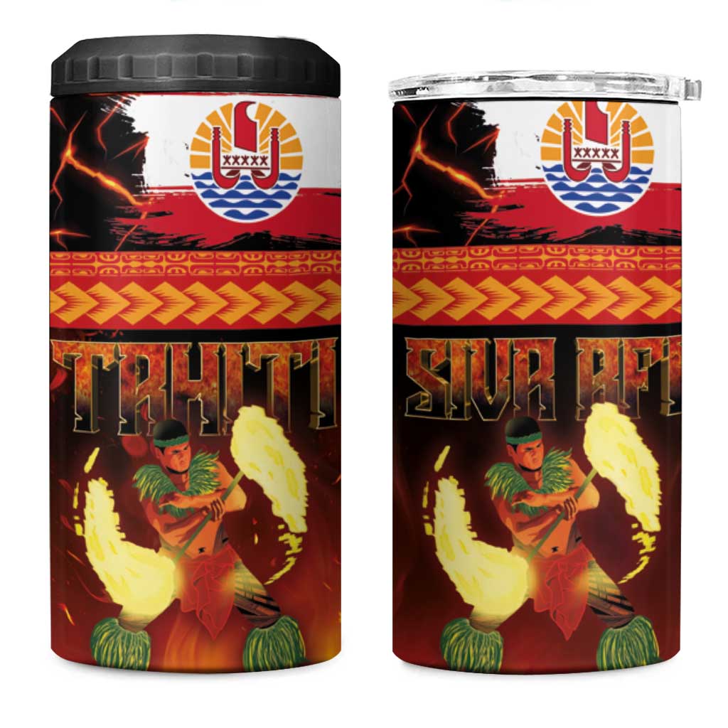 Tahitian Siva Afi 4 in 1 Can Cooler Tumbler Tribal Performers of Tahitian Fire Knife Dancing