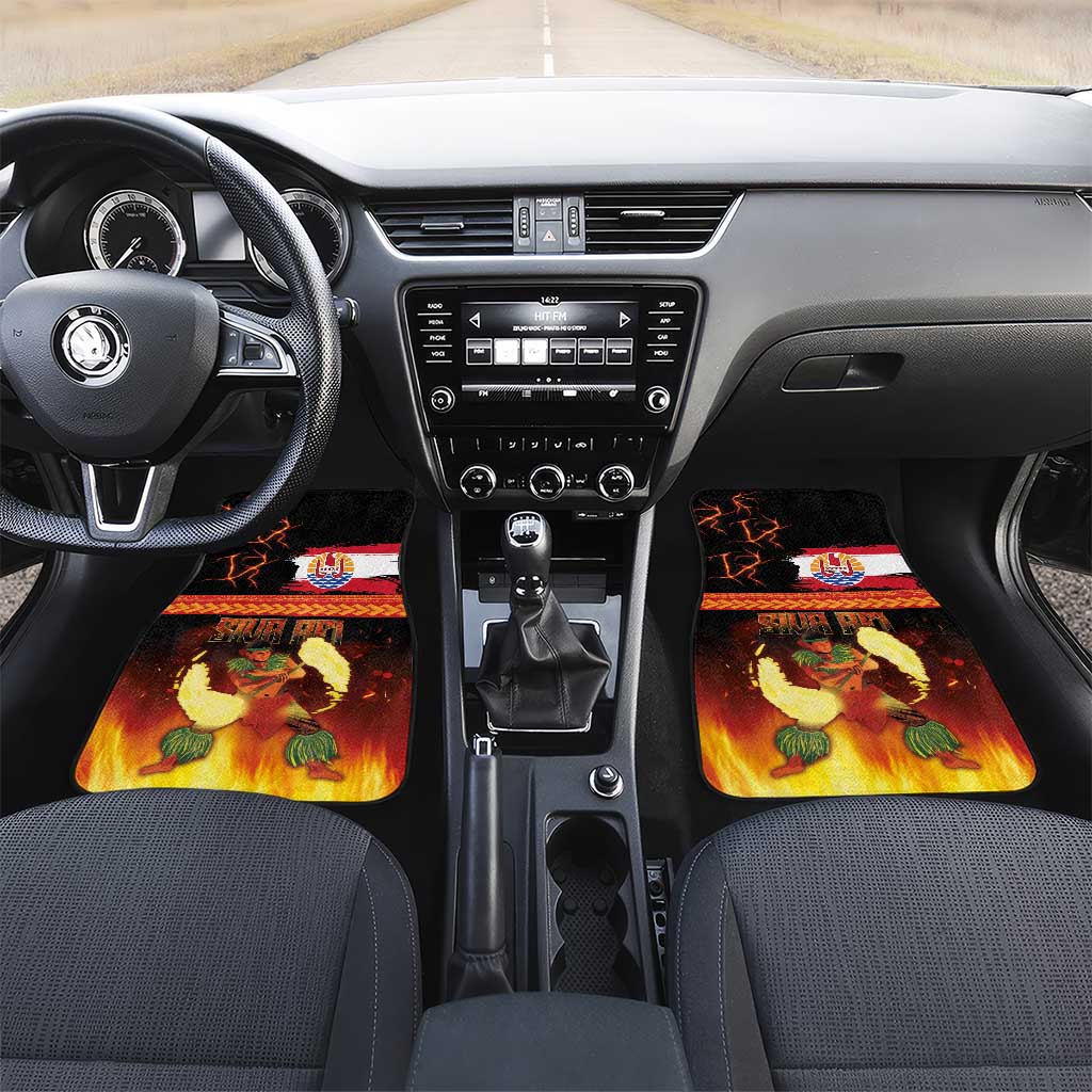 Tahitian Siva Afi Car Mats Tribal Performers of Tahitian Fire Knife Dancing LT03 Set 2pcs - Front Black - Polynesian Pride