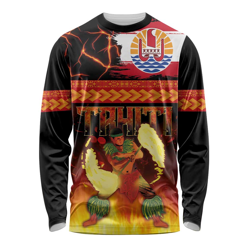 Tahitian Siva Afi Long Sleeve Shirt Tribal Performers of Tahitian Fire Knife Dancing