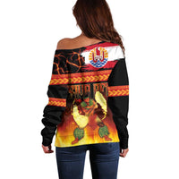 Tahitian Siva Afi Off Shoulder Sweater Tribal Performers of Tahitian Fire Knife Dancing LT03 - Polynesian Pride