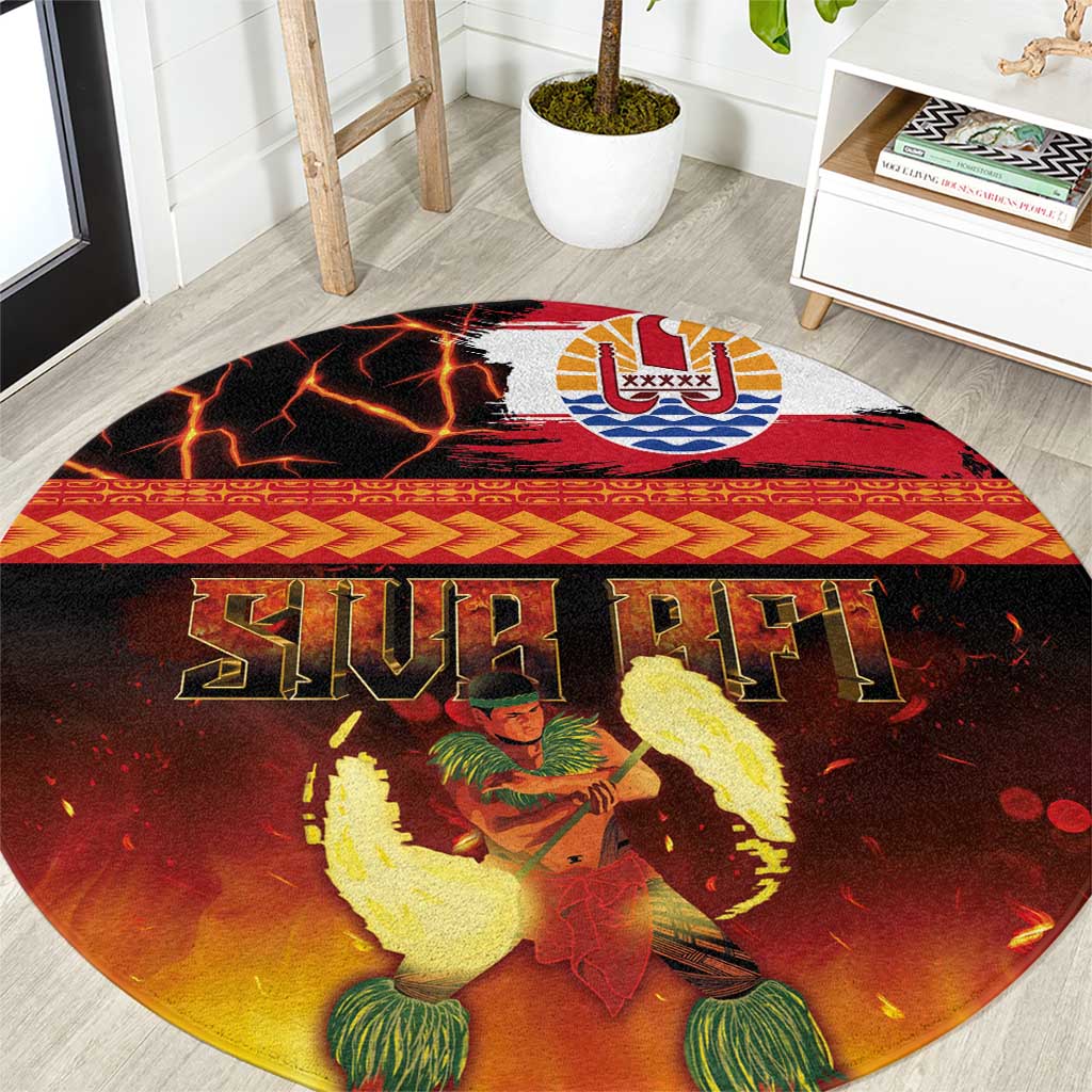 Tahitian Siva Afi Round Carpet Tribal Performers of Tahitian Fire Knife Dancing LT03 Black - Polynesian Pride