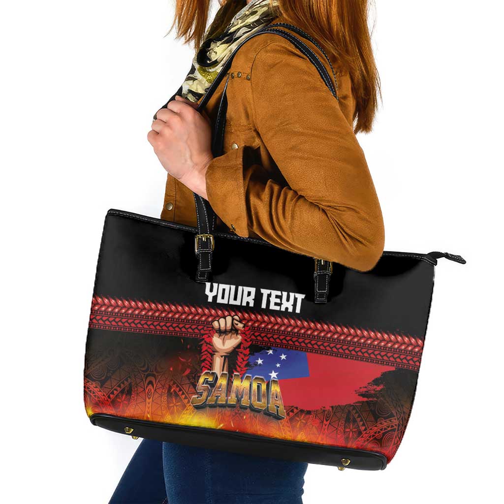 Personalised Samoan Spirit - Samoa Tribal Heritage Leather Tote Bag LT03 Black - Polynesian Pride