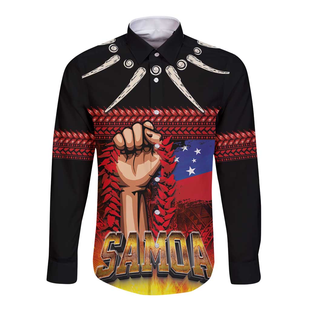 Personalised Samoan Spirit - Samoa Tribal Heritage Long Sleeve Button Shirt LT03 Unisex Black - Polynesian Pride