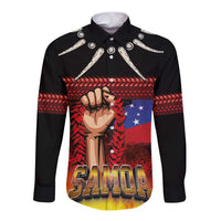 Personalised Samoan Spirit - Samoa Tribal Heritage Long Sleeve Button Shirt LT03 Unisex Black - Polynesian Pride