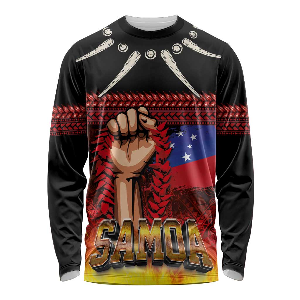 Personalised Samoan Spirit - Samoa Tribal Heritage Long Sleeve Shirt LT03 Unisex Black - Polynesian Pride