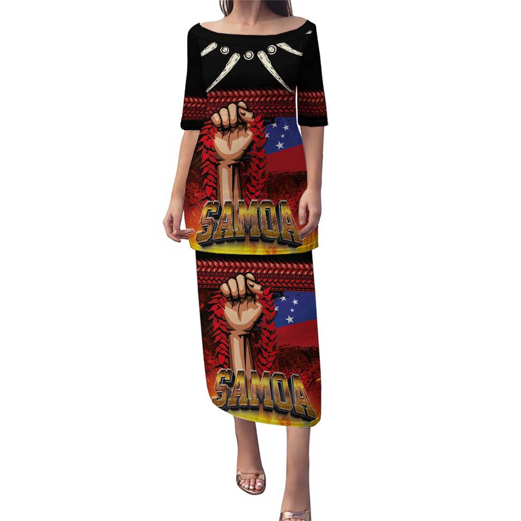 Personalised Samoan Spirit - Samoa Tribal Heritage Puletasi LT03 Long Dress Black - Polynesian Pride