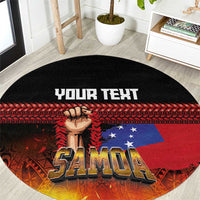 Personalised Samoan Spirit - Samoa Tribal Heritage Round Carpet LT03 Black - Polynesian Pride