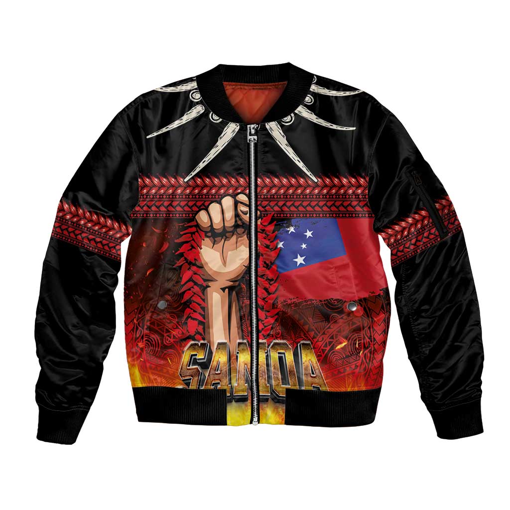 Personalised Samoan Spirit - Samoa Tribal Heritage Sleeve Zip Bomber Jacket LT03 Unisex Black - Polynesian Pride