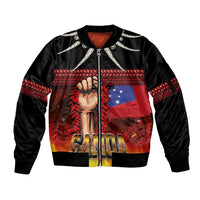 Personalised Samoan Spirit - Samoa Tribal Heritage Sleeve Zip Bomber Jacket LT03 Unisex Black - Polynesian Pride