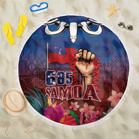 Proud of Samoa Beach Blanket Ula Nifo with Samoa 685 and Hibiscus Tapa Tribal Pattern LT03 One Size 150cm Blue - Polynesian Pride