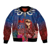 Proud of Samoa Bomber Jacket Ula Nifo with Samoa 685 and Hibiscus Tapa Tribal Pattern LT03 Unisex Blue - Polynesian Pride