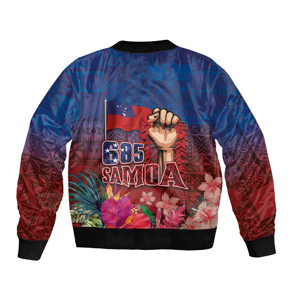 Proud of Samoa Bomber Jacket Ula Nifo with Samoa 685 and Hibiscus Tapa Tribal Pattern LT03 - Polynesian Pride