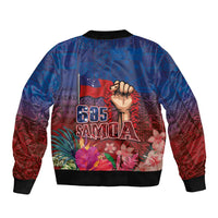 Proud of Samoa Bomber Jacket Ula Nifo with Samoa 685 and Hibiscus Tapa Tribal Pattern LT03 - Polynesian Pride