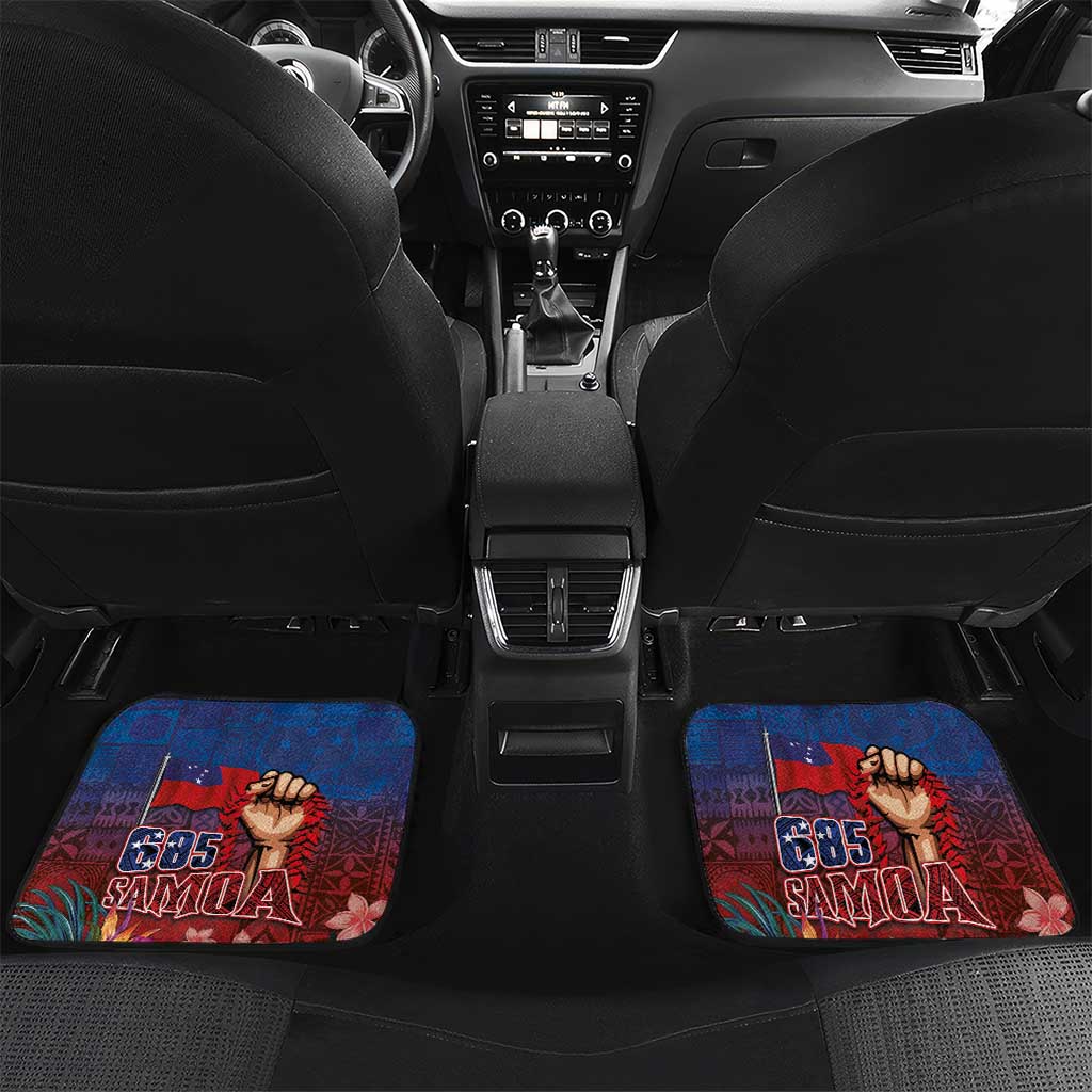 Proud of Samoa Car Mats Ula Nifo with Samoa 685 and Hibiscus Tapa Tribal Pattern LT03 Set 2pcs - Back Blue - Polynesian Pride