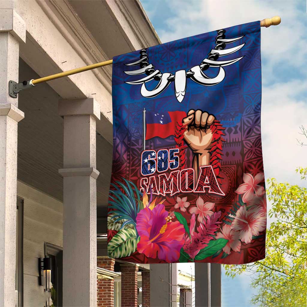 Proud of Samoa Garden Flag Ula Nifo with Samoa 685 and Hibiscus Tapa Tribal Pattern LT03 House Flag Blue - Polynesian Pride