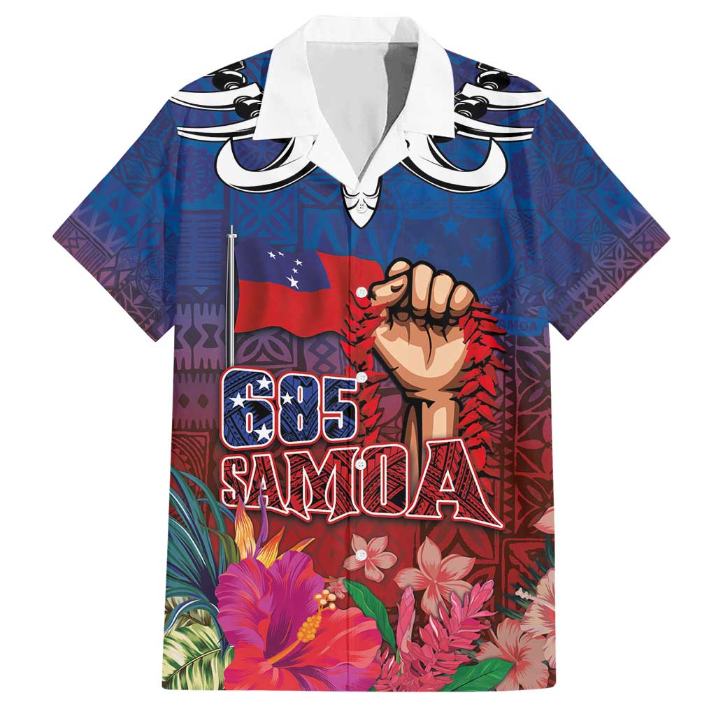 Proud of Samoa Hawaiian Shirt Ula Nifo with Samoa 685 and Hibiscus Tapa Tribal Pattern LT03 Blue - Polynesian Pride