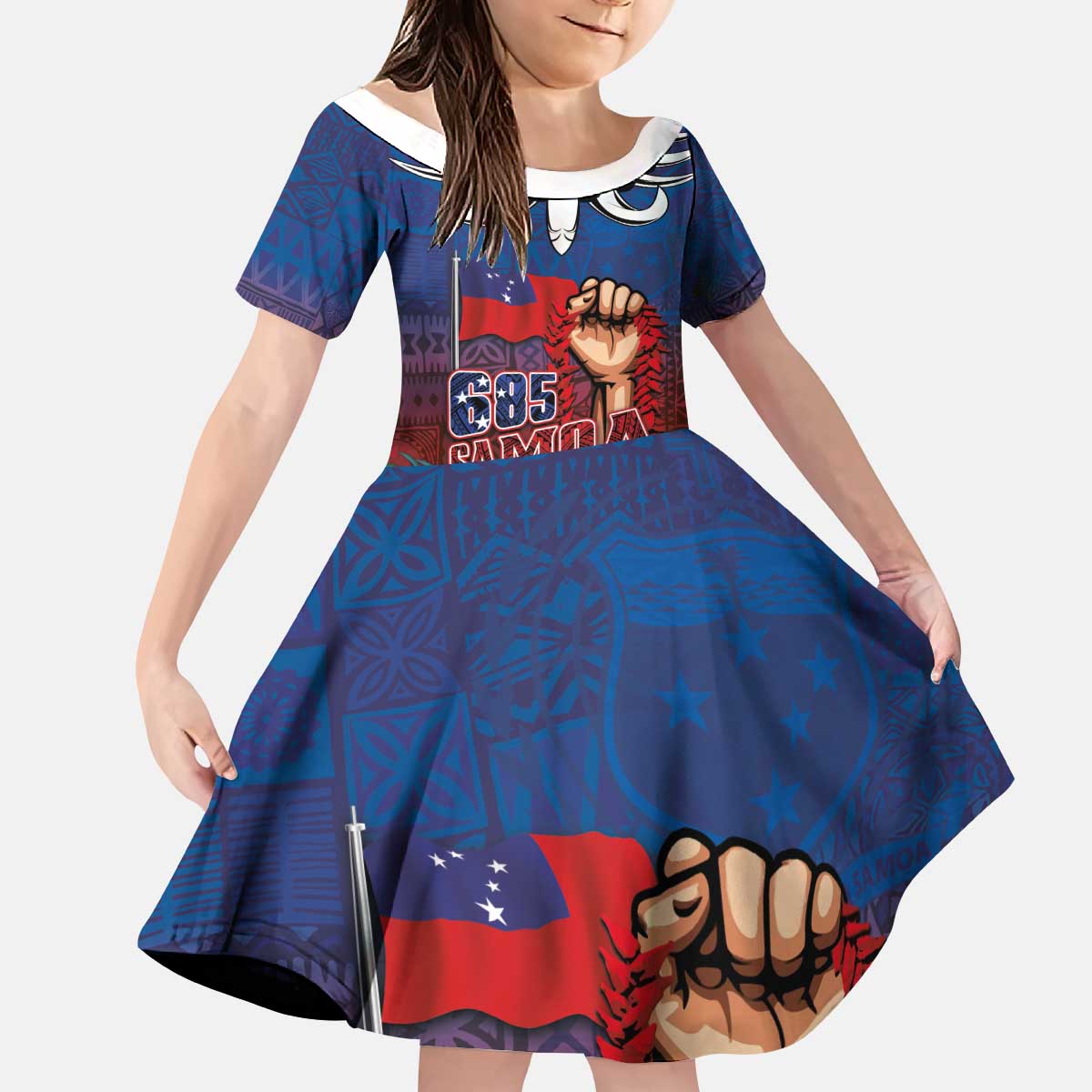 Proud of Samoa Kid Short Sleeve Dress Ula Nifo with Samoa 685 and Hibiscus Tapa Tribal Pattern