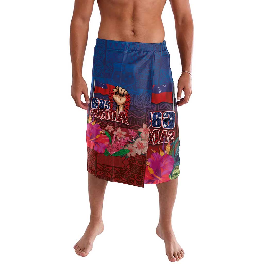 Proud of Samoa Lavalava Ula Nifo with Samoa 685 and Hibiscus Tapa Tribal Pattern LT03 Blue - Polynesian Pride