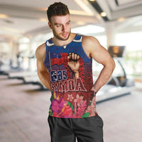 Proud of Samoa Men Tank Top Ula Nifo with Samoa 685 and Hibiscus Tapa Tribal Pattern LT03 Blue - Polynesian Pride