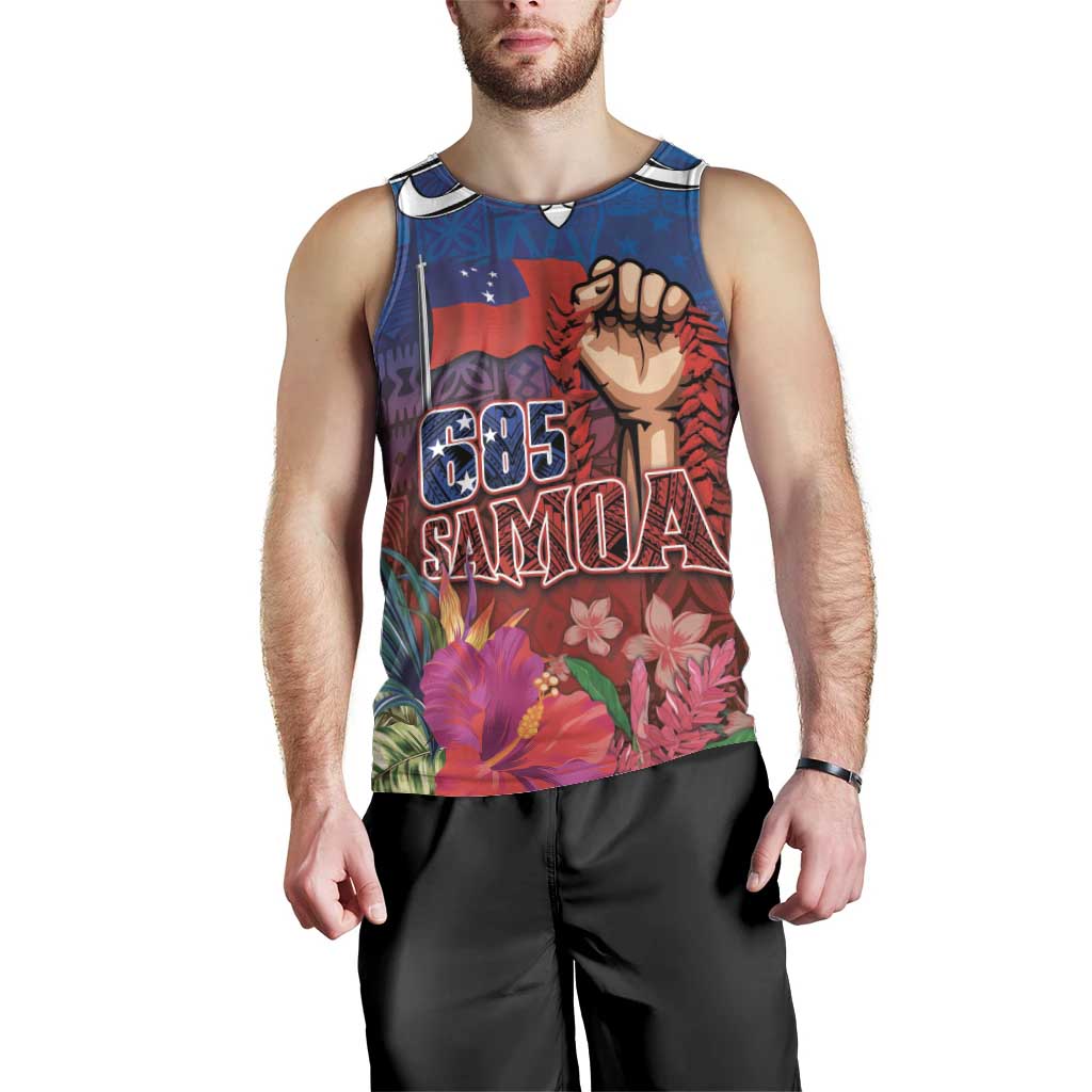 Proud of Samoa Men Tank Top Ula Nifo with Samoa 685 and Hibiscus Tapa Tribal Pattern LT03 - Polynesian Pride