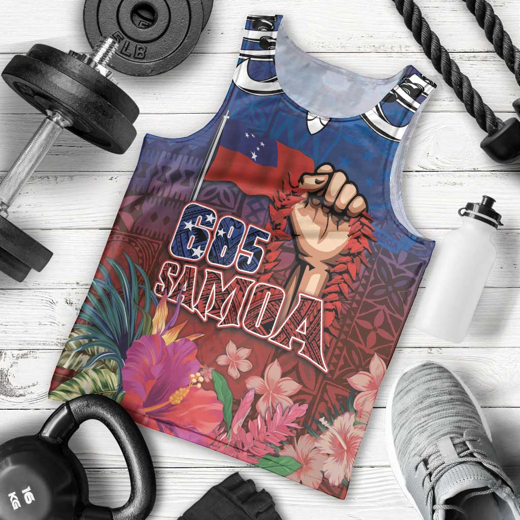 Proud of Samoa Men Tank Top Ula Nifo with Samoa 685 and Hibiscus Tapa Tribal Pattern LT03 - Polynesian Pride