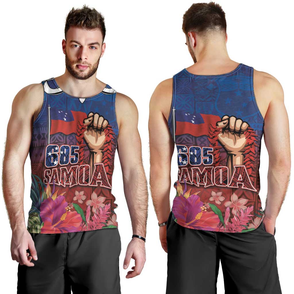 Proud of Samoa Men Tank Top Ula Nifo with Samoa 685 and Hibiscus Tapa Tribal Pattern LT03 - Polynesian Pride