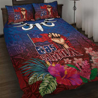 Proud of Samoa Quilt Bed Set Ula Nifo with Samoa 685 and Hibiscus Tapa Tribal Pattern LT03 Blue - Polynesian Pride