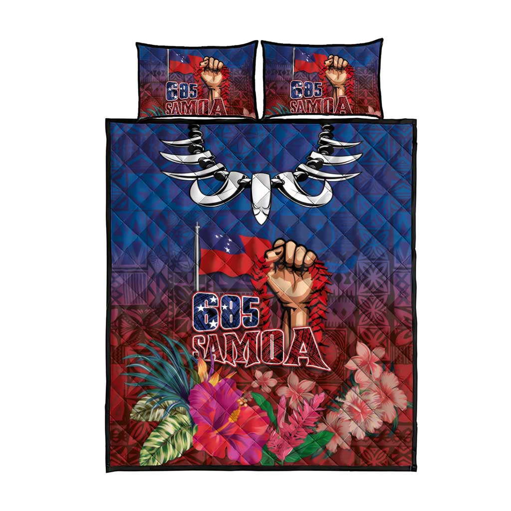 Proud of Samoa Quilt Bed Set Ula Nifo with Samoa 685 and Hibiscus Tapa Tribal Pattern LT03 - Polynesian Pride