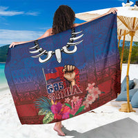 Proud of Samoa Sarong Ula Nifo with Samoa 685 and Hibiscus Tapa Tribal Pattern LT03 One Size 44 x 66 inches Blue - Polynesian Pride